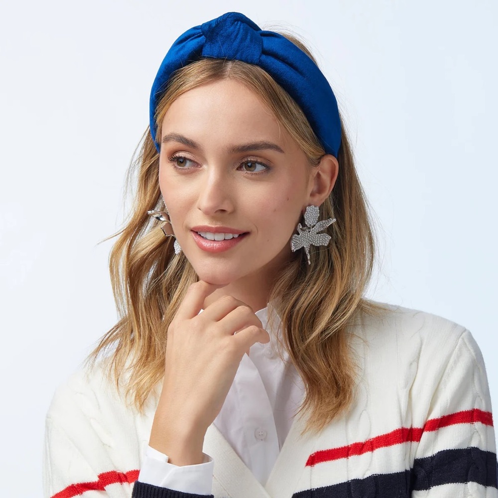 Lele Sadoughi Navy Velvet Knot Headband | Bestseller | Comfortable Wide Band - Picture 4 of 14